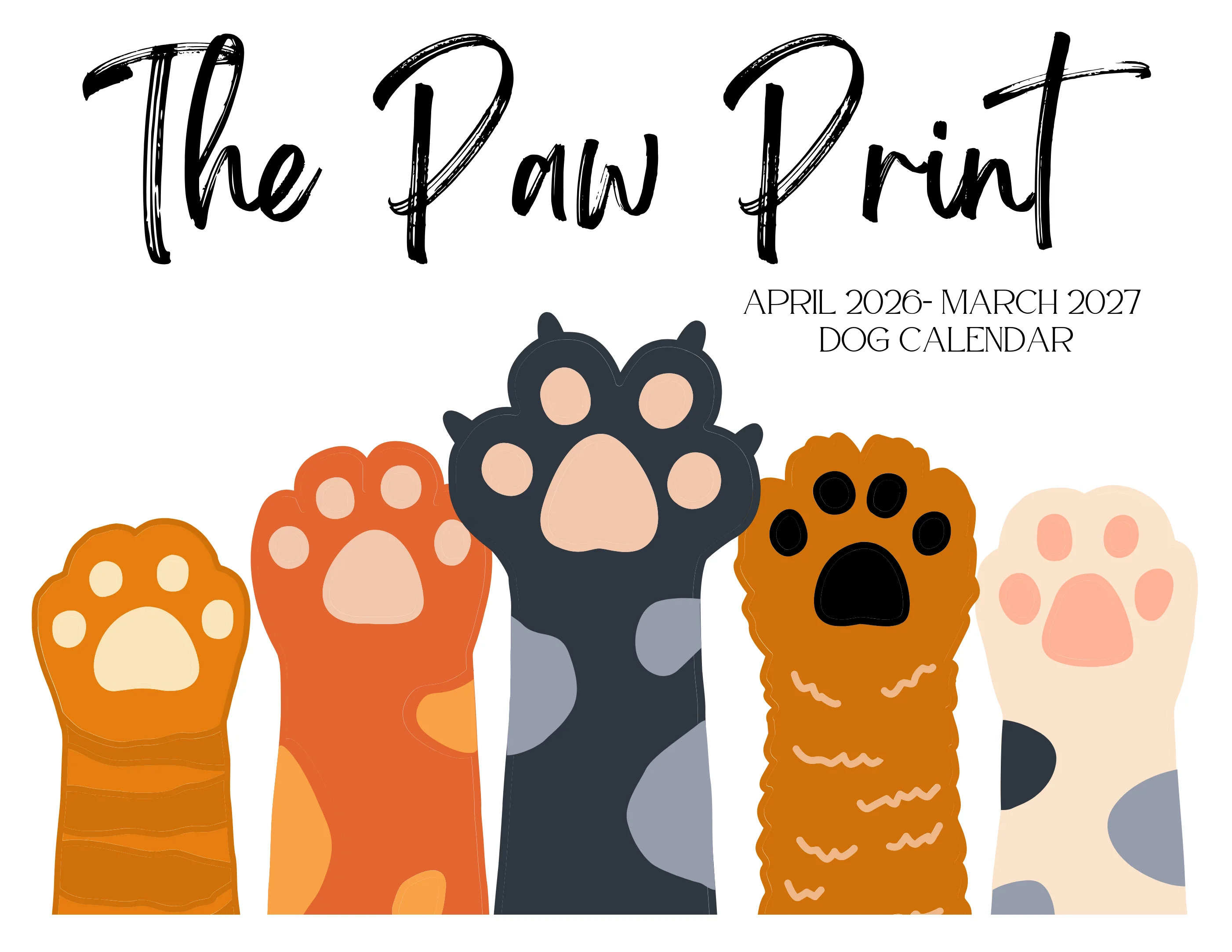 April 2026 - March 2027 Paw Print Dog Calendar - Flash Sale