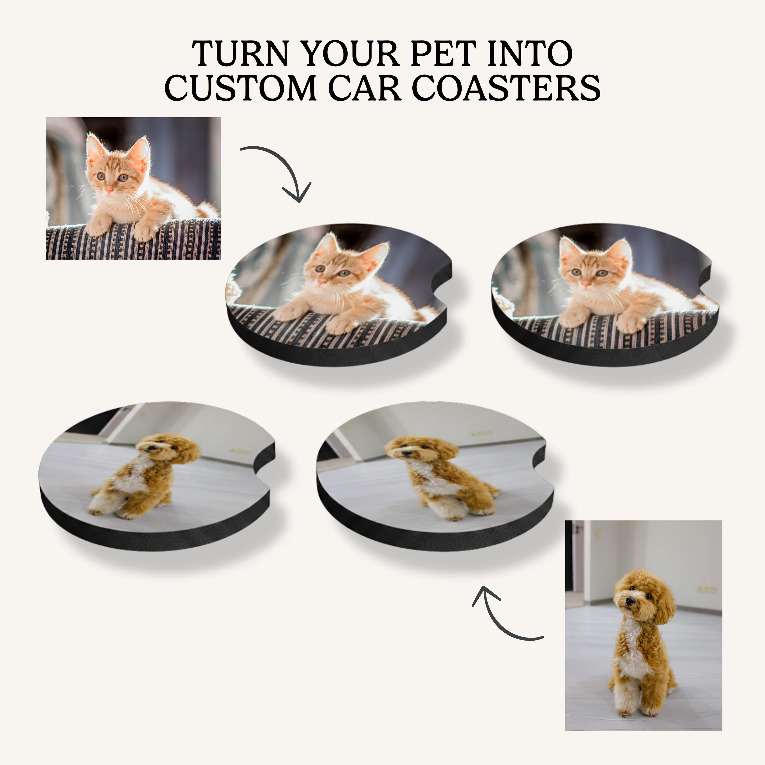 2 Pack Pet Photo Neoprene Car Coasters - Image 4