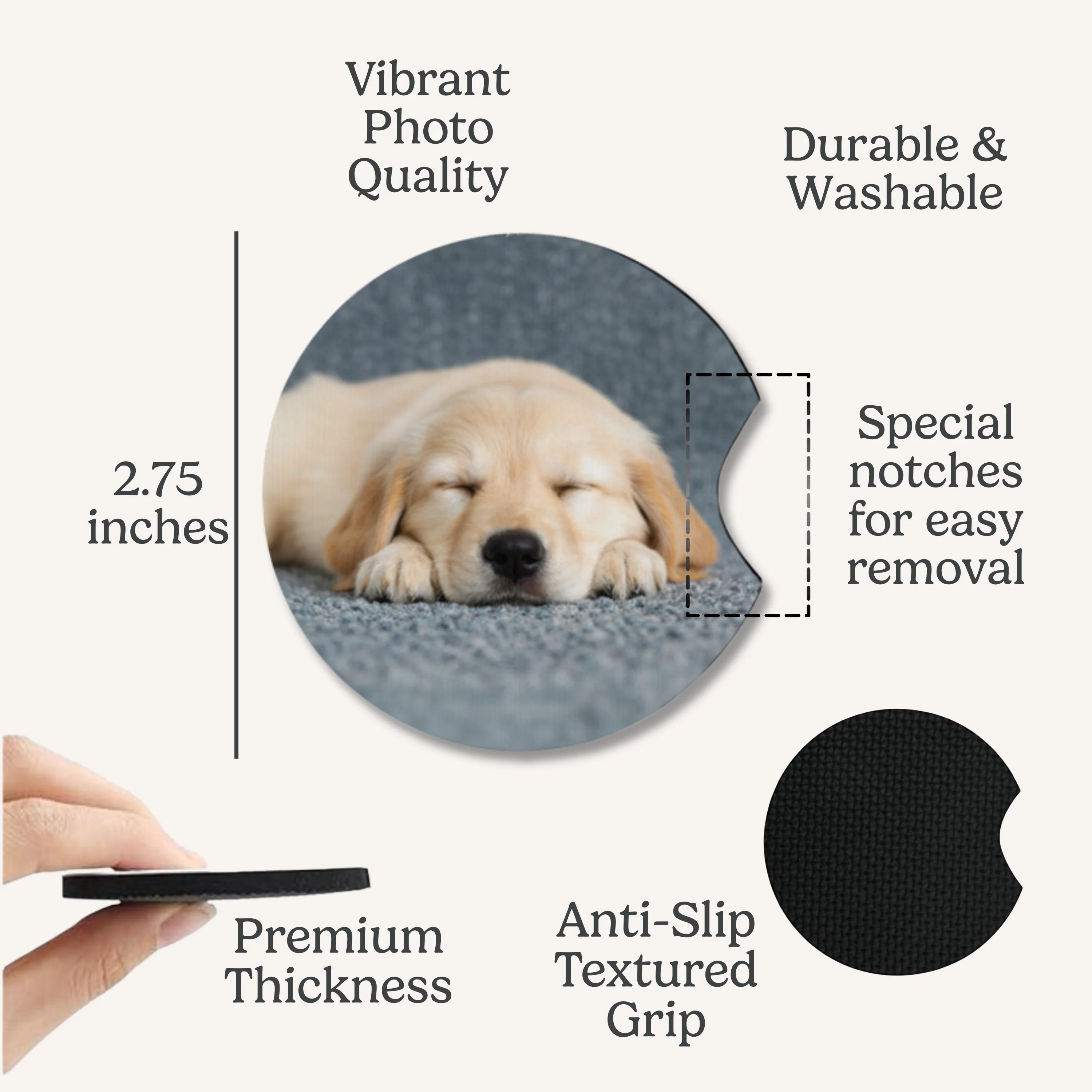 2 Pack Pet Photo Neoprene Car Coasters - Image 5