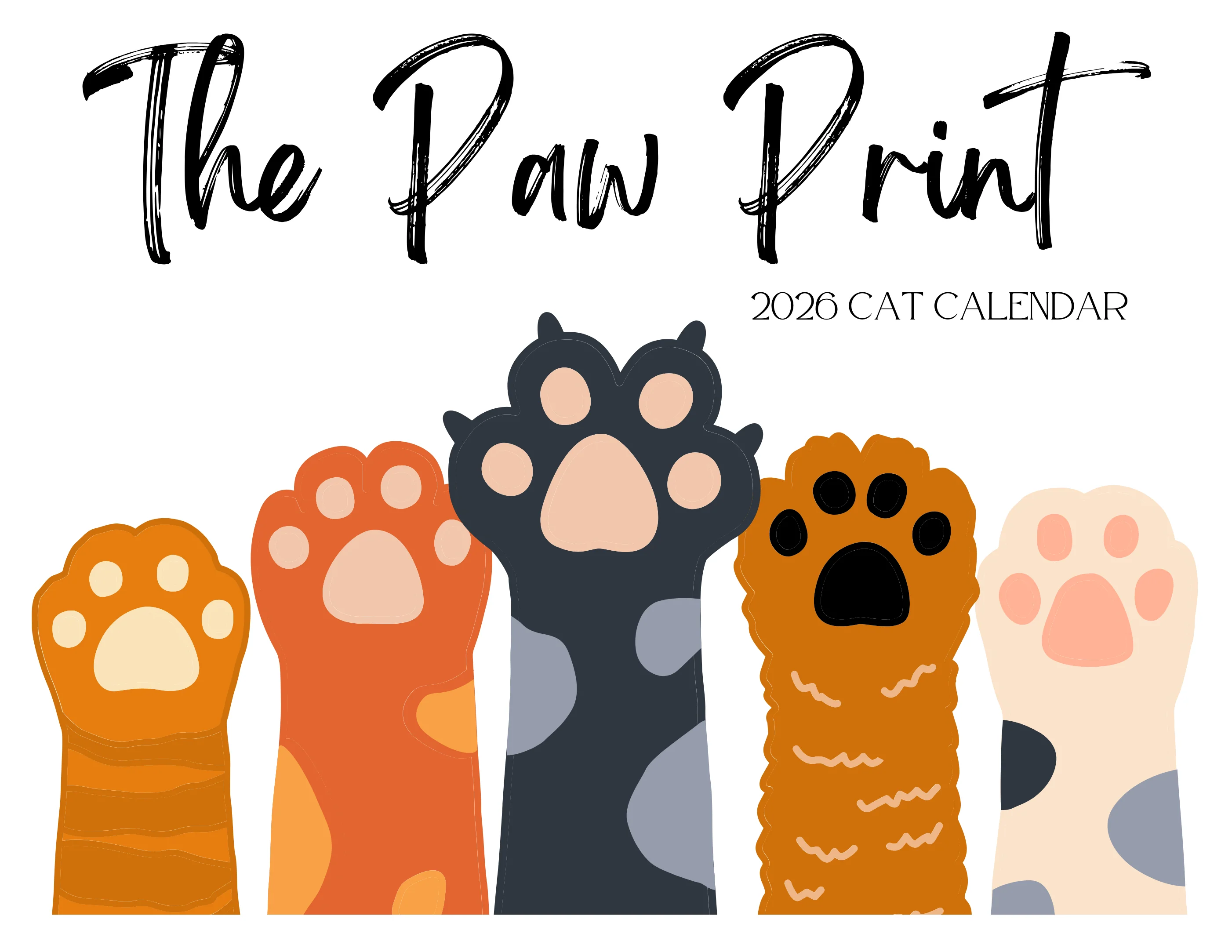 🐾 January 2026 - December 2026 Paw Print Cat Calendar 🗓️