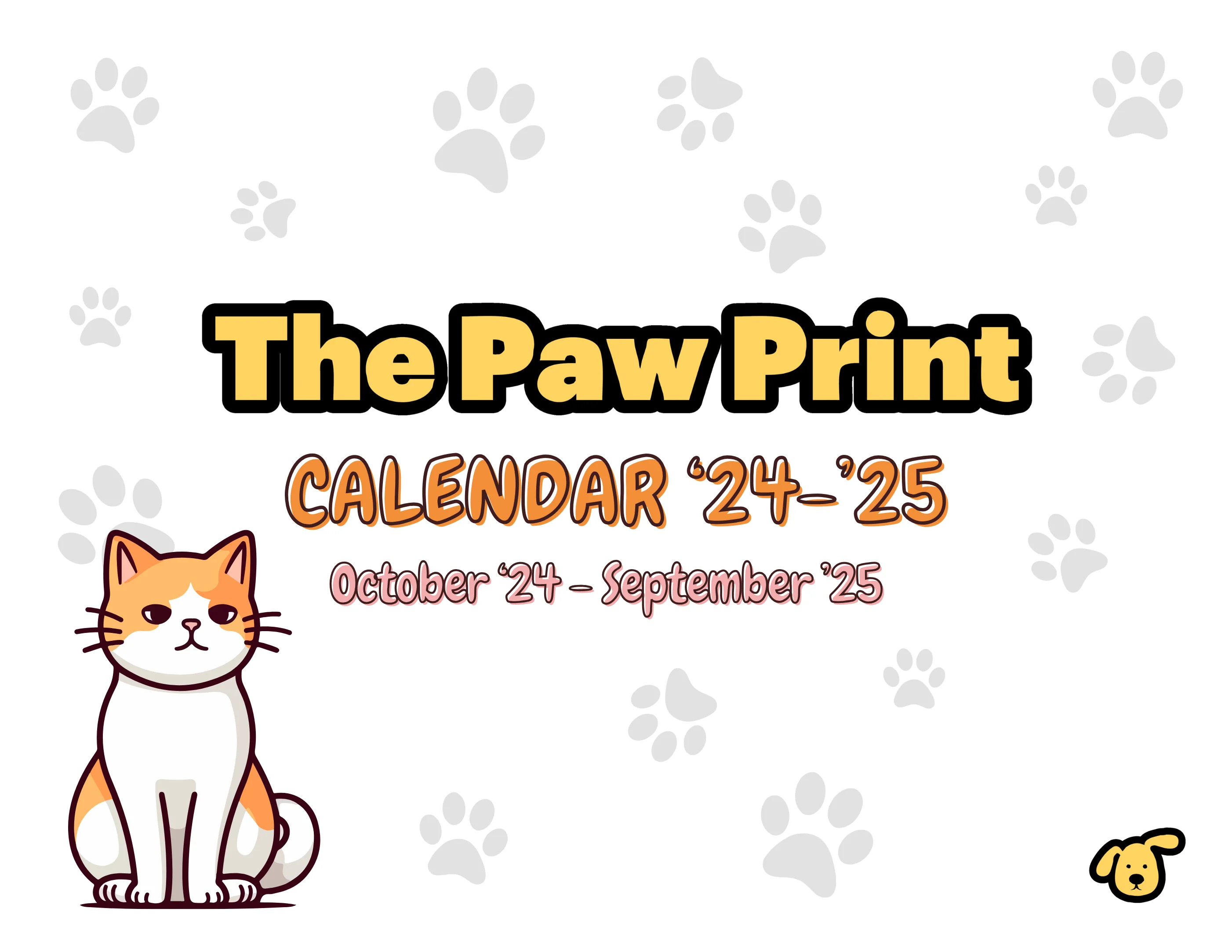 October 2024 - September 2025 Paw Print Cat Calendar